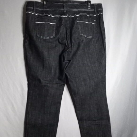 Ashley Stewart Women's Straight Leg Black/Grayish Faux Leather Decor Jeans 22W - Picture 2 of 8